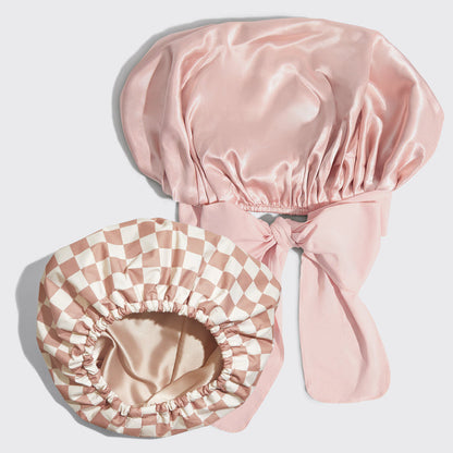 Terracotta Checker Satin Shower Cap